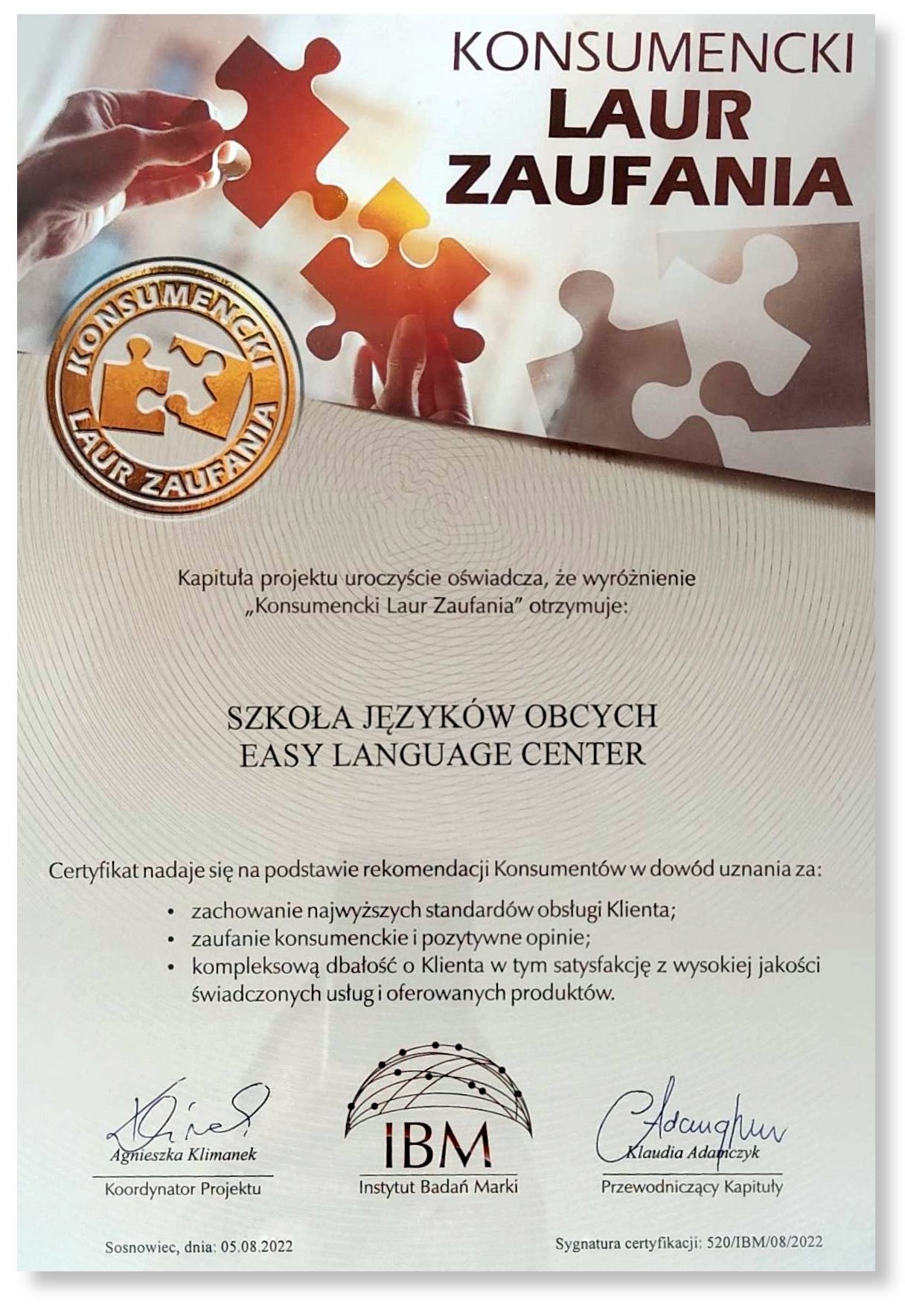 Laur Konsumeta nagroda dla najlepszej szkoły językowej w Opolu 